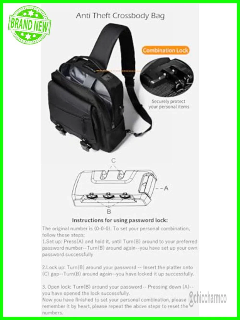 Anti-Theft Crossbody Sling Bag with Lock, 13L Travel Wallet Purse
